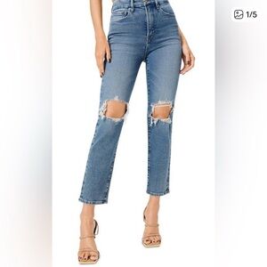 Good American Good Vintage Medium Wash
Distressed Denim Jeans Size 00/24 GVL67T